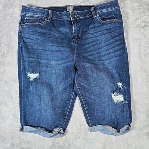 Soho Womens‎ Jean Shorts Womens 18W Blue Denim Pockets Cuffed Hems Distressed